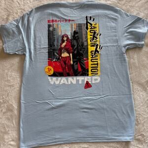 9th Life Wanted Graphic Light Blue T-Shirt Men's Unisex L